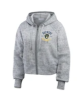 Wear by Erin Andrews Women's Heather Gray Milwaukee Brewers Speckled Fleece Cropped Full-Zip Hoodie