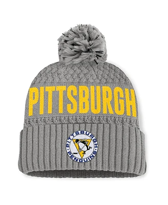 Fanatics Women's Gray Pittsburgh Penguins Heritage Tilly Cuffed Knit Hat with Pom