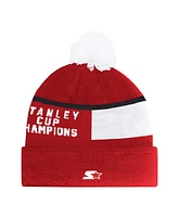 Starter Men's Red Detroit Red Wings Chyron Commemorative Cuffed Knit Hat with Pom