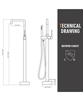 Floor Mount Bathtub Faucet Freestanding Tub Filler Standing High Flow Shower Faucets Shower Mixer Taps, Swivel Gooseneck Spout with Cylinder Handheld