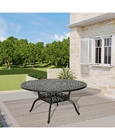 59 Inches Outdoor Dining Table Cast Aluminium Round Table Patio Dining Table All Weather Outdoor Bistro Table for Backyard Garden Patio