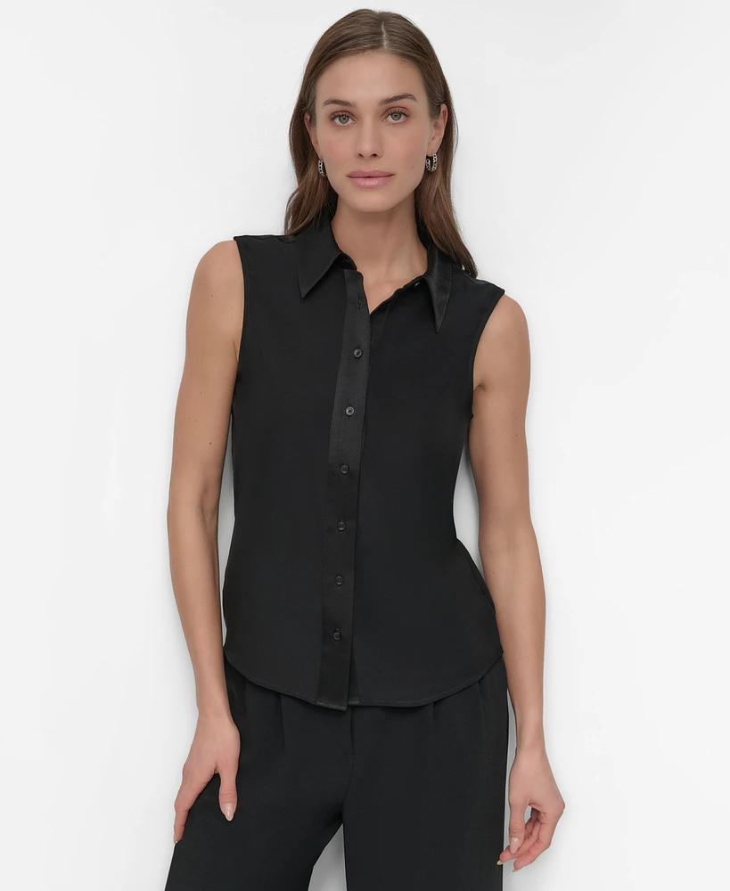 Dkny Women's Sleeveless Button-Front Collared Blouse