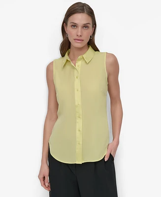 Dkny Women's Sleeveless Button-Front Collared Blouse
