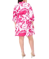 Msk Plus Cotton Floral-Print Belted Shirtdress