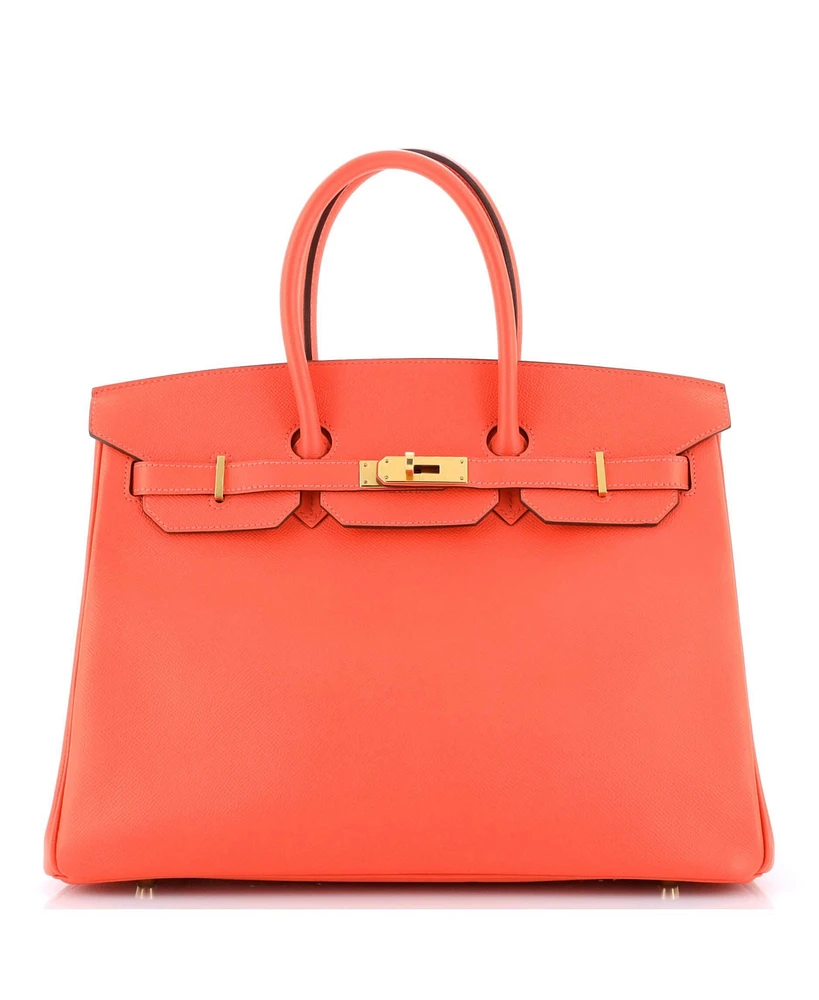 Pre-Owned HERMES Birkin 35 Handbag Red Epsom with Gold Hardware