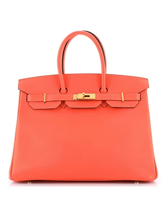 Pre-Owned HERMES Birkin 35 Handbag Red Epsom with Gold Hardware