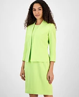 Kasper Women's Collarless Open-Front 3/4-Sleeve Jacket