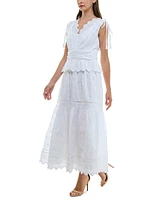 Taylor Women's Cotton Eyelet-Embroidered Tiered Dress