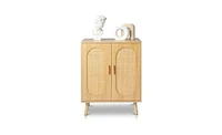 Modern Rattan Shoe Storage Cabinet with Double Doors and Adjustable Shelves