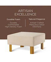 Maven Lane Lena Contemporary Upholstered Ottoman w/ Refined Natural Wood Finish