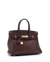 Pre-Owned HERMES Birkin 30 Handbag Brown Clemence with Gold Hardware