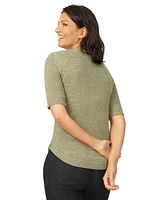 Melissa Paige Petite Elbow-Sleeve Ribbed-Yoke Tape Yarn Sweater
