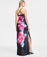 Juniors' Floral Print Sleeveless Column Gown, Created for Macy's