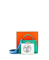 Pre-Owned HERMES 20 Kelly Mini Ii Amazone Handbag Green Epsom with Palladium Hardware