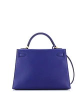 Pre-Owned HERMES Kelly 32 Handbag Blue Epsom with Gold Hardware