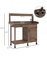 Outsunny Potting Bench Prep Table w/Faucet, Sink and Storage,