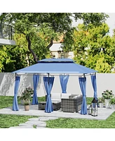 Outsunny 10' x 13' Double Roof Patio Gazebo with Curtains, Dark