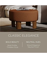 Maven Lane Celia Contemporary Upholstered Ottoman with Refined Brown Wood Finish