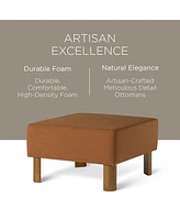 Maven Lane Lena Contemporary Upholstered Ottoman with Refined Brown Wood Finish