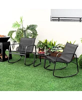 Gymax 3 Piece Rocking Bistro Set Patio Furniture Set w/ 2 Rocking Chairs & Glass-Top Coffee Table