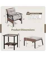 Gymax 5PCS Wicker Patio Furniture Set Rattan Chairs w/ 2-Tier Tempered Glass Side Table