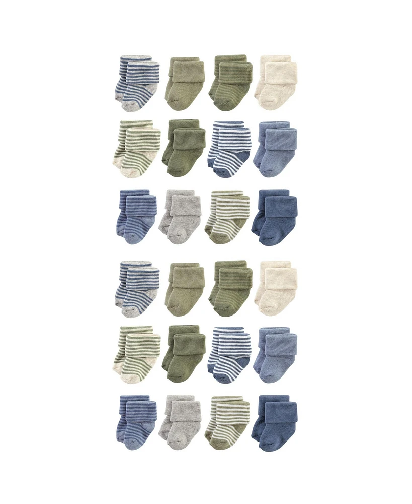 Hudson Baby Cotton Rich Terry Socks 24-Pack, Blue Sage Stripe, 0-6 Months