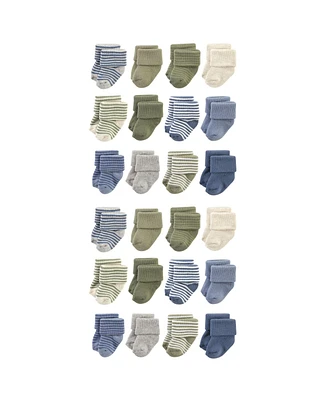 Hudson Baby Cotton Rich Terry Socks 24-Pack, Blue Sage Stripe, 0-6 Months