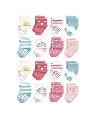 Hudson Baby Baby Boys Hudson Cotton Rich Terry Socks 16-Pack, Modern Rainbow, 0-6 Months