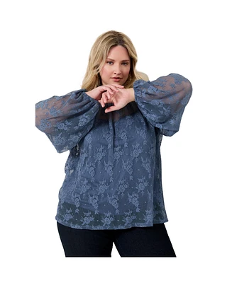 June + Vie Women's Plus Smocked Mockneck Blouse