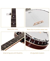 Sonart 5 String Geared Tunable Banjo 24 Brackets Closed Back Remo Head w/ Case