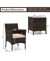 3 Pieces Outdoor Conversation Set with Cushioned Seat and Glass Tabletop
