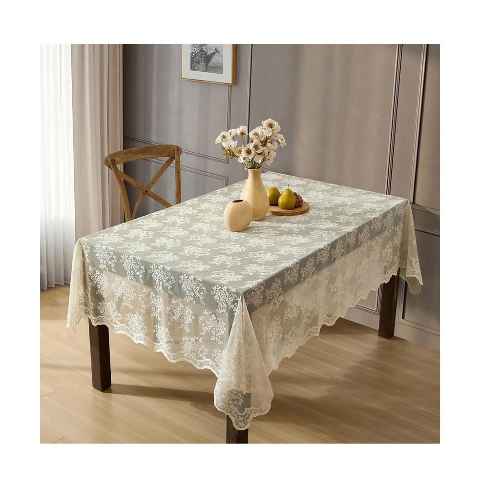Hlc.me Jolene Floral Lace Fabric Tablecloth, Lace Fabric Table Cloth for Rectangle Tables, Wrinkle Resistant Tablecloth
