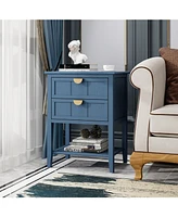 Side Table with 2 Drawers Nightstands Modern Bedside Table End Table with 3 Tiers Storage Space for Living Room Small Coffee Table