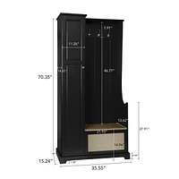 Modern Coat Rack and Bench Storage Cabinet Hall Tree Entryway Cabinet with Flip Board Bench Closet Storage Organizers, Black