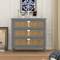 3 Drawer Storage Cabinet Rattan Dressers Chest of Drawers Entryway Cabinet Bedside Table Dresser for Bedroom Living Room, Grey