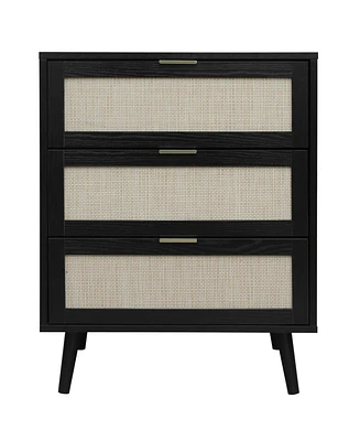 3 Drawer Storage Cabinet Rattan Dressers Chest of Drawers Entryway Cabinet Fluted Nightstand Bedside Table Dresser for Bedroom Living Room