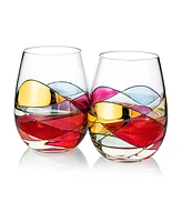 The Wine Savant Artisanal Hand Painted Stemless Wine Glasses, Set of 2