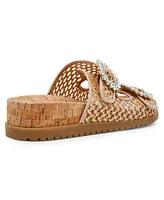 Anne Klein Women's Happy Double Band Embellished Buckle Footbed Sandals