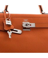 Pre-Owned HERMES Kelly 35 Handbag Orange Clemence with Palladium Hardware