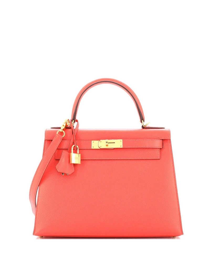 Pre-Owned HERMES Kelly 28 Handbag Red Epsom with Gold Hardware