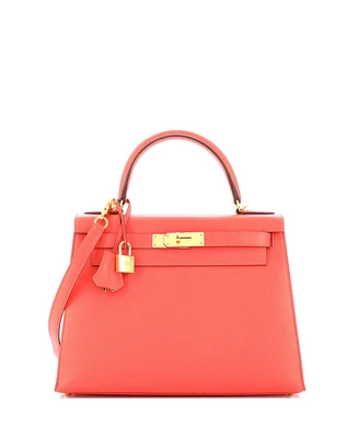 Pre-Owned HERMES Kelly 28 Handbag Red Epsom with Gold Hardware