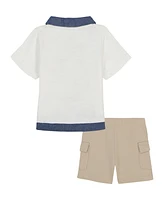 Calvin Klein Baby Boys 2-Piece Chambray Trim Jersey Polo French Terry and Cargo Shorts Set