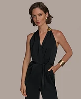 Donna Karan New York Womens' V-Neck Sleeveless Jumpsuit