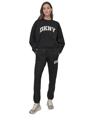 Dkny Sport Women's Rhinestone Logo Crewneck Top