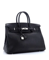 Pre-Owned Hermes Birkin 35 Handbag Black Clemence with Palladium Hardware