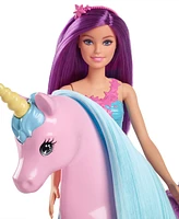 Barbie Fantasy Doll & Unicorn Toy Set - Includes Saddle, Brush, & Accessories
