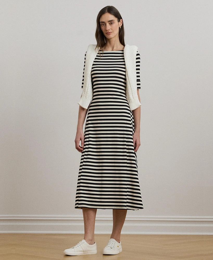 Lauren Ralph Women's Striped Stretch Cotton Midi Dress