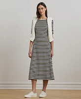 Lauren Ralph Women's Striped Stretch Cotton Midi Dress