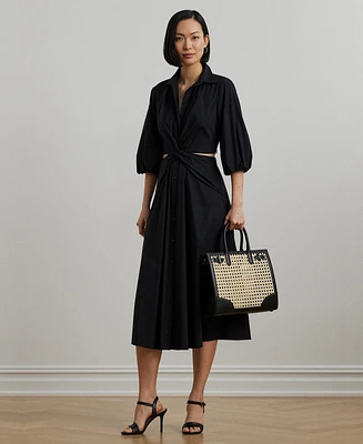 Lauren Ralph Women's Cotton-Blend Bubble-Sleeve Shirtdress