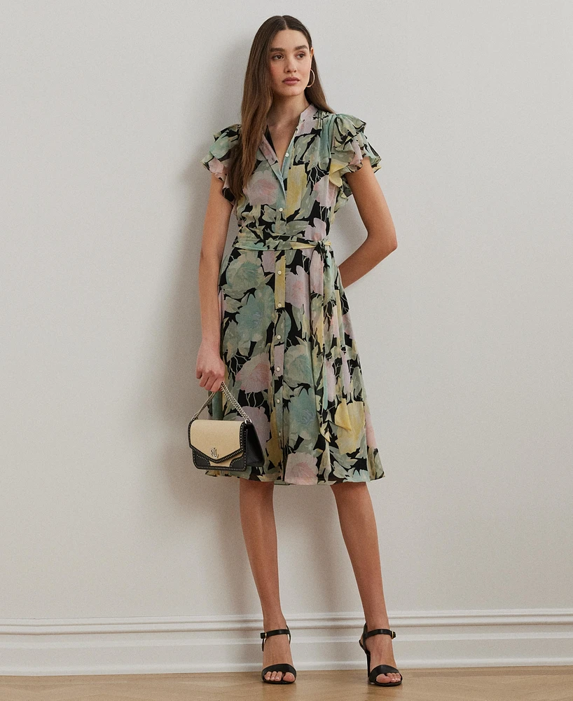 Lauren Ralph Women's Floral Belted Georgette Shirtdress